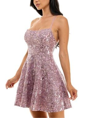 Sequin Lace Fit & Flare Party Dress | Mauve